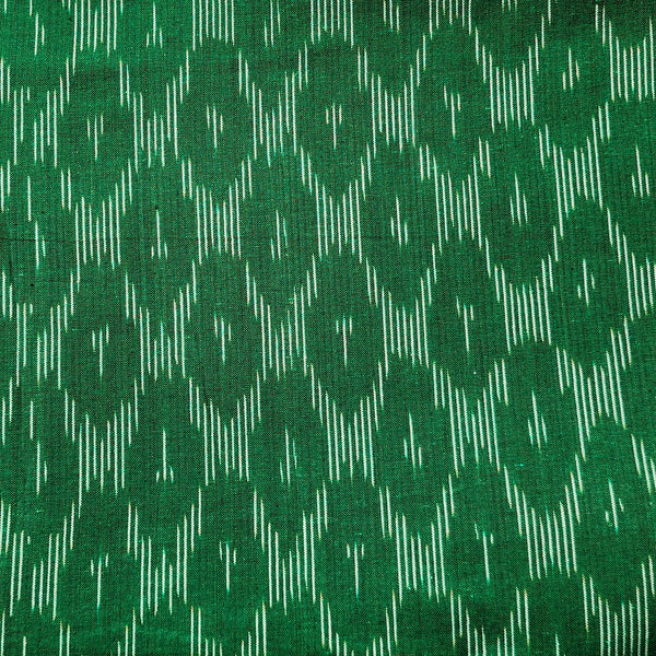 Pure Cotton Ikkat Green  With White Honey Comb Weave Woven Fabric