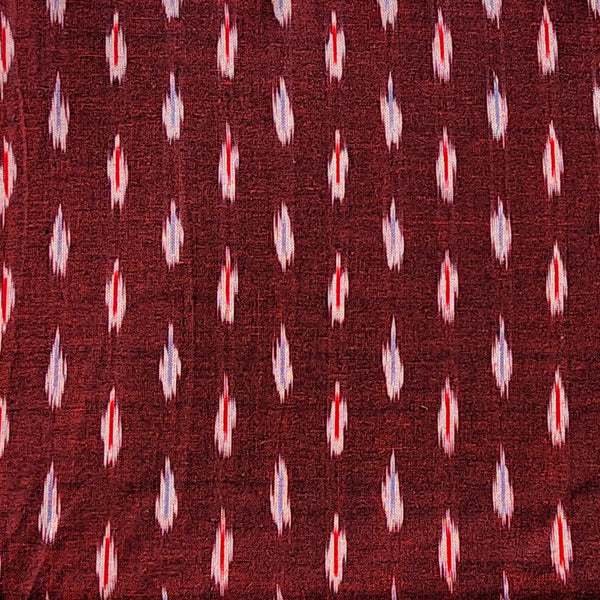 Pure Cotton Ikkat Maroon Tiny Weaves Woven Fabric