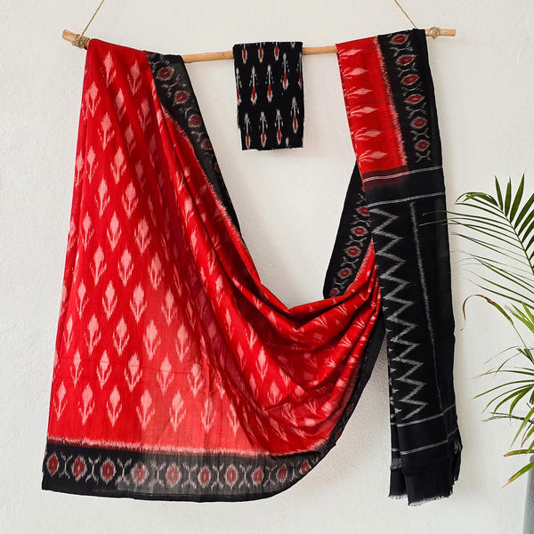 SRIVALLI-Mercerised Ikkat Red With Black Saree