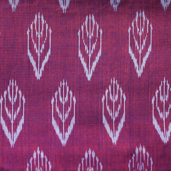 Pure Cotton Ikkat Shedes Of Purple Red With Blue Motif Weaves Woven Fabric