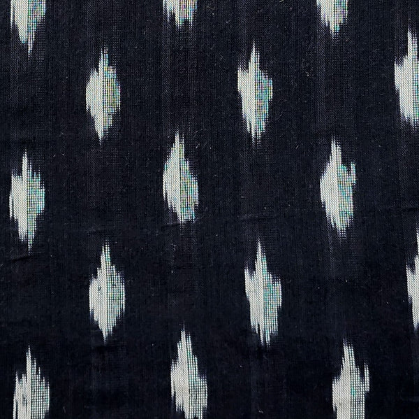 Pure Cotton Ikkat Black With White Tiny Weaves Woven Fabric