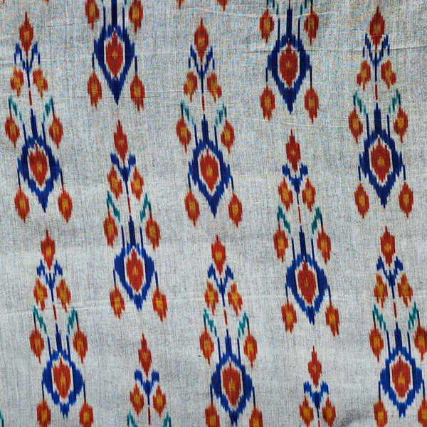 Pure Cotton Special Double Ikkat Light Blue With Big Flower Plant Motif Hand Woven Fabric