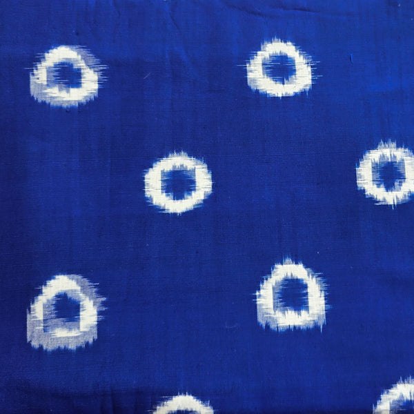 Pure Cotton Special Double Ikkat Blue With Big Circle Motif Hand Woven Fabric