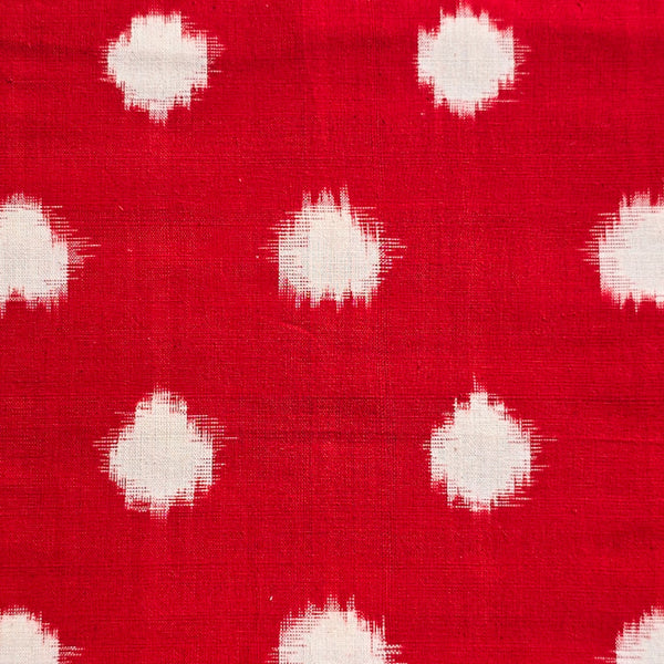 Pure Cotton Special Double  Ikkat Red  With Big Circle Motif Hand Woven Fabric