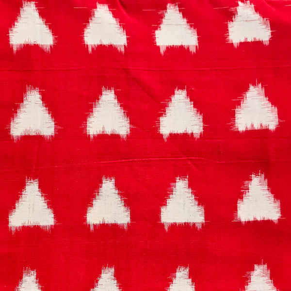 Pure Cotton Special Double Ikkat Red With Big Triangle Motif Hand Woven Fabric