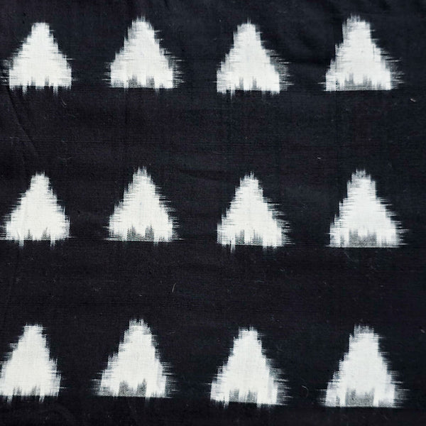 Pure Cotton Special Double Ikkat Black With Big Triangle Motif Hand Woven Fabric