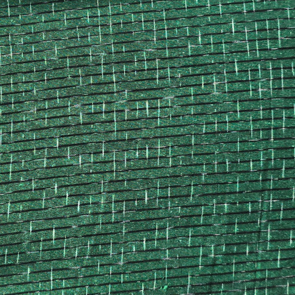 Pure Cotton Double Ikkat Green With Black Checks Weft  Woven Fabric