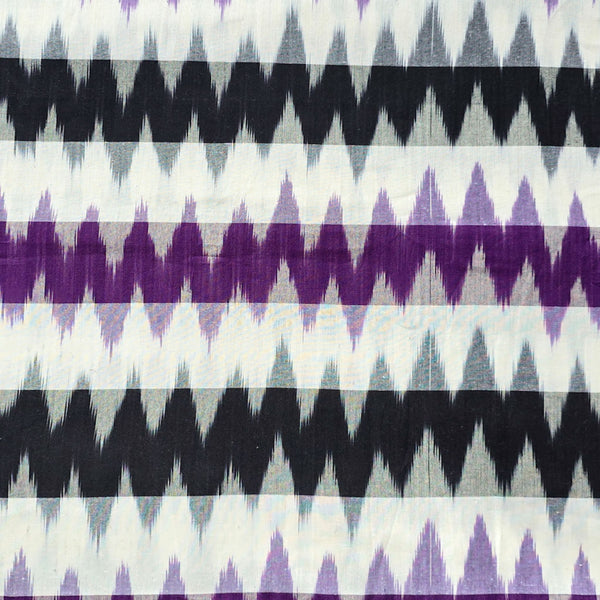 Pure Cotton Double Ikkat With Black Purple Zig Zag Woven Fabric