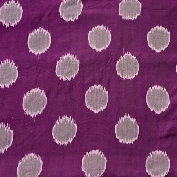 Pure Cotton Ikkat Magenta With Greenish Grey Big Circle Motif Woven Fabric