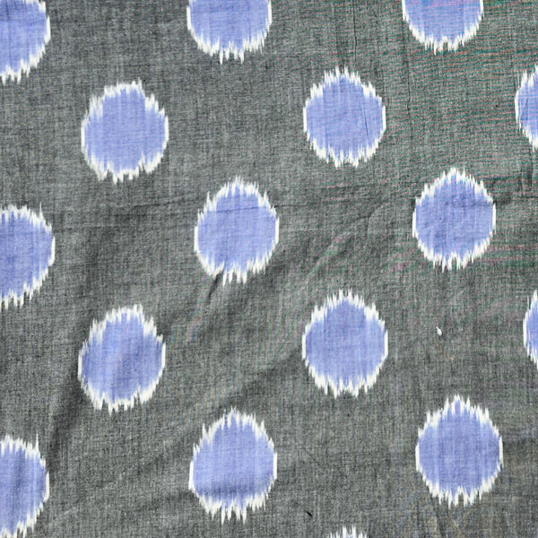 Pure Cotton Ikkat Grey With Light Blue Big Circle Motif Woven Fabric