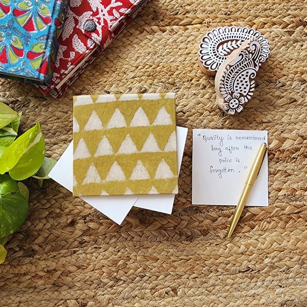 Handmade Upcycled Dabu Mustard With Cream Triangle Slip Box