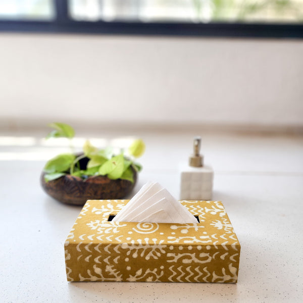 Handmade Dabu Mustard Flower Tissue Box