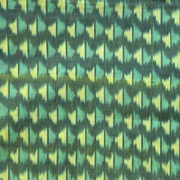 Pure Cotton Mercerised Ikkat Grey Green With Yellow Geometrical Design Woven Fabric