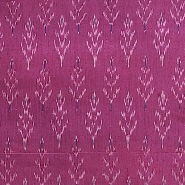 Pure Cotton Mercerised Ikkat Pink With White Plant Motif Woven Fabric