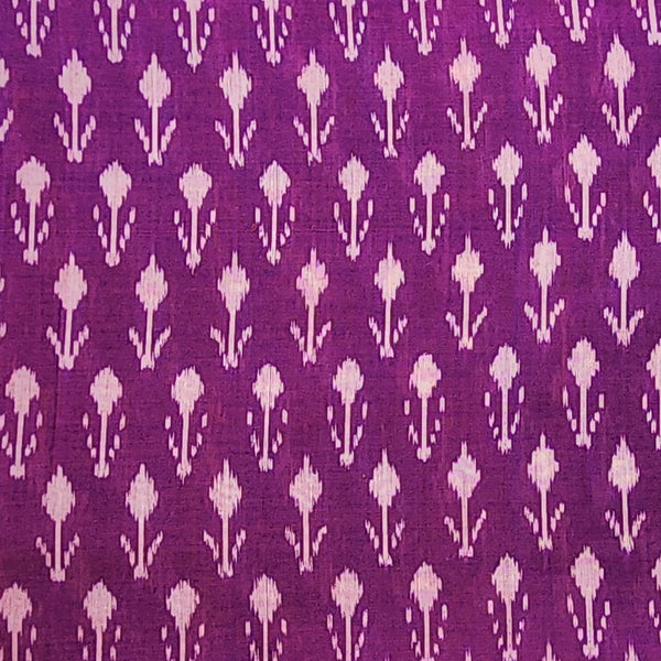 Pure Cotton Mercerised Ikkat Purple With Light Peach Motif Woven Fabric