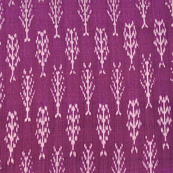 Pure Cotton Mercerised Ikkat Magenta With Flower Plant Woven Fabric