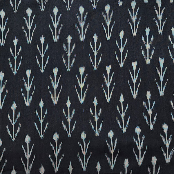 Pure Cotton Mercerised Ikkat Black With Plant Motif Woven Fabric