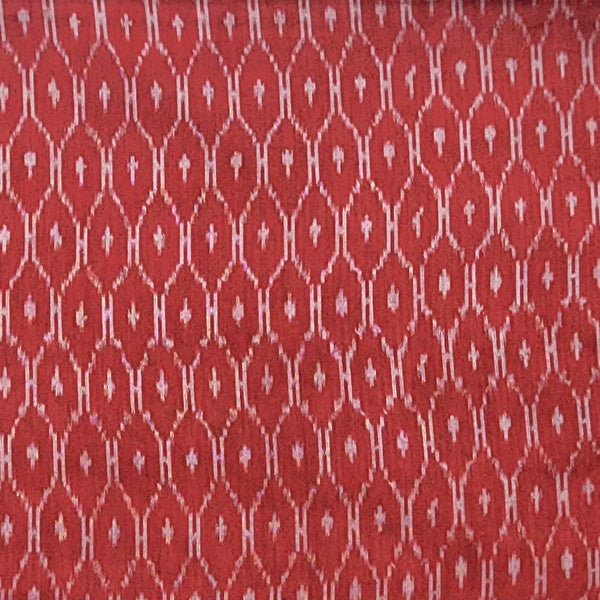 Pure Cotton Mercerised Ikkat Red With Grey Honeycomb Woven Fabric