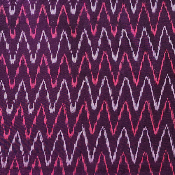 Pure Cotton Mercerised Ikkat Magenta With Zig Zag Woven Fabric