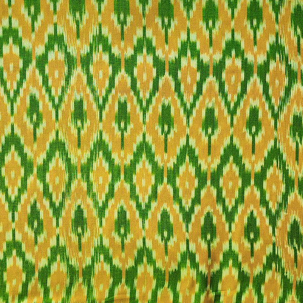 Pure Cotton Mercerised Ikkat Green With Yellow Woven Fabric