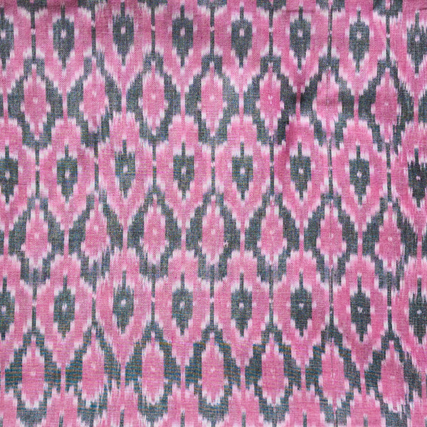 Pure Cotton Ikkat Light Pink With Grey Honey Comb  Woven Fabric