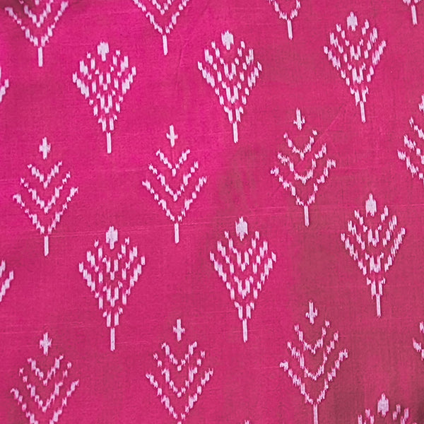 Pure Cotton Mercerised Pink With Off White Plant Motif Woven Fabric