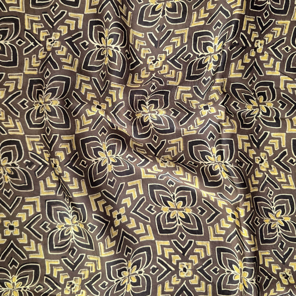 Ajrak Modal Silk Dark Brown With Sandy Star Intricate Design Hand Block Print Fabric