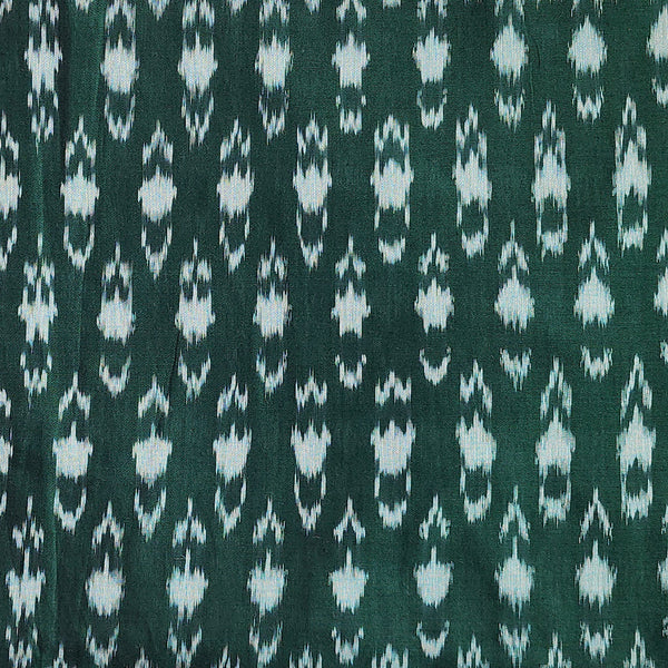 Pure Cotton Mercerised Ikkat Dark Green With Plant Motif Woven Fabric