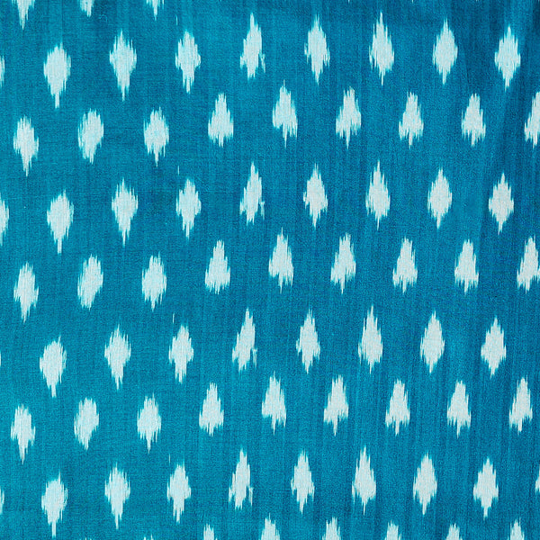 Pure Cotton Mercerised Ikkat Teal Blue With White Woven Fabric