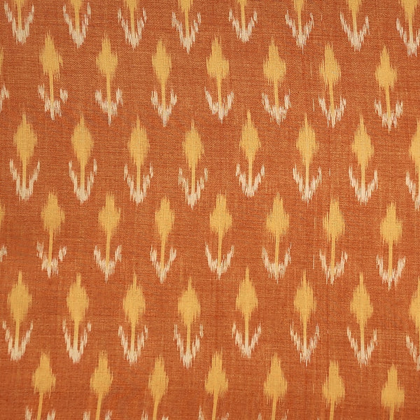 Pure Cotton Mercerised Ikkat Sunset Orange With Cream Flower Buds  Woven Fabric