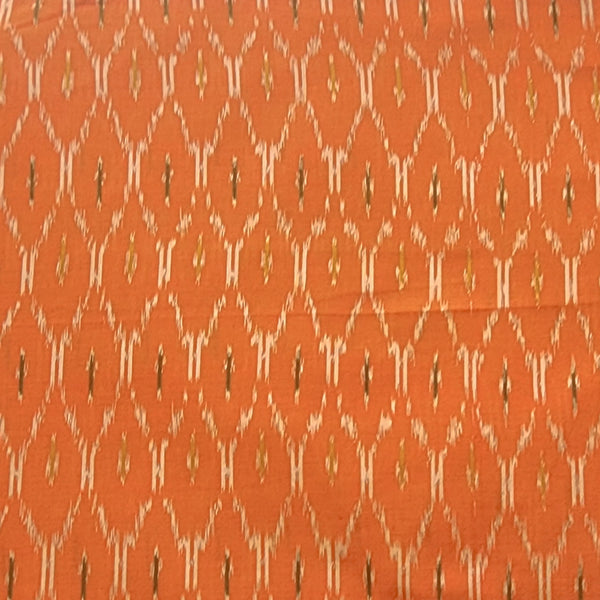 Pure Cotton Mercerised Ikkat Orange With Off White Jaal Woven Fabric