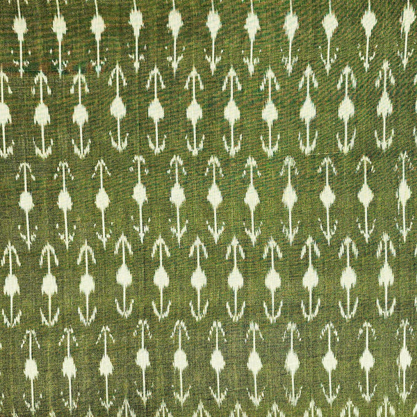 Pure Cotton Mercerised Ikkat Olive green And Cream Arrow Woven Fabric