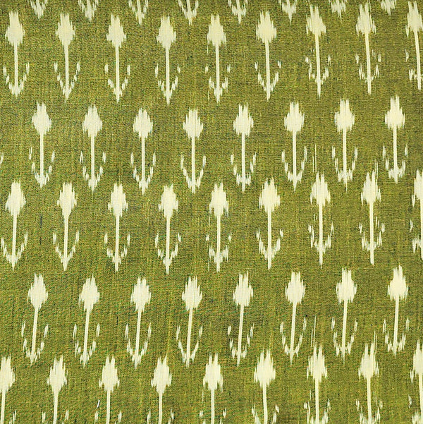 Pure Cotton Mercerised Ikkat Olive green And Cream Plants Motif Woven Fabric