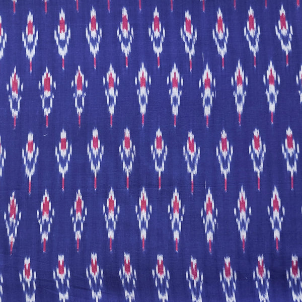 Pure Cotton Mercerised Ikkat Royal Blue With White Plant Weaves Woven Fabric