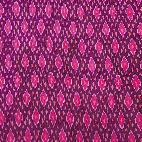 Pure Cotton Mercerised Secco Ikkat Magenta With Pink Woven Fabric