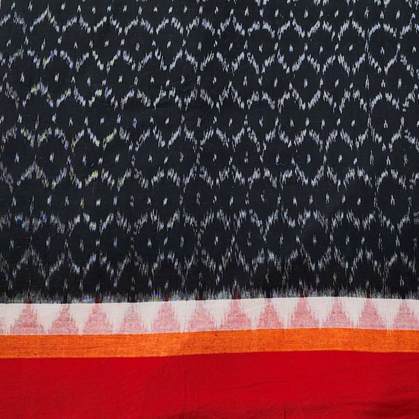 Pure Cotton Ikkat Black With Red Border Woven Fabric