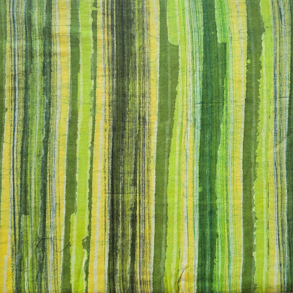 Pure Cotton Dabu Multi Blocks Stripes With Shades Of Parrot Green And Yellow Hand Block Print Fabric