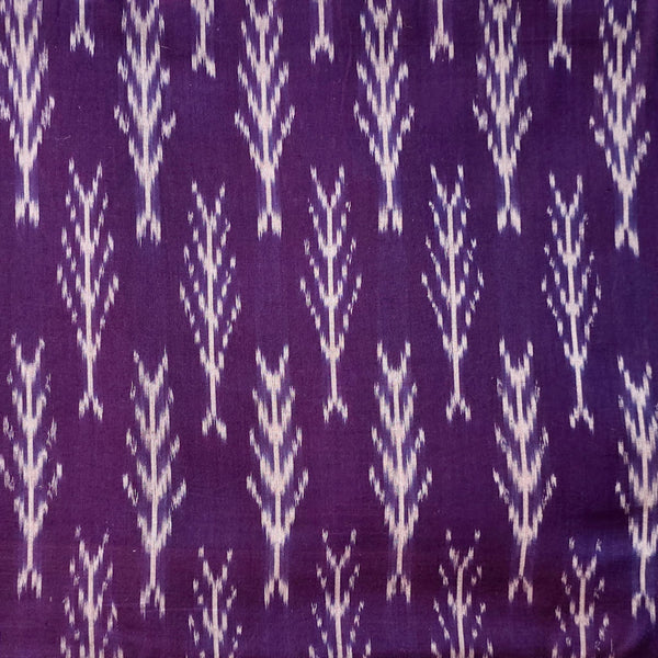 Pure Cotton Ikkat Puple With Off  White Plant Woven Fabric