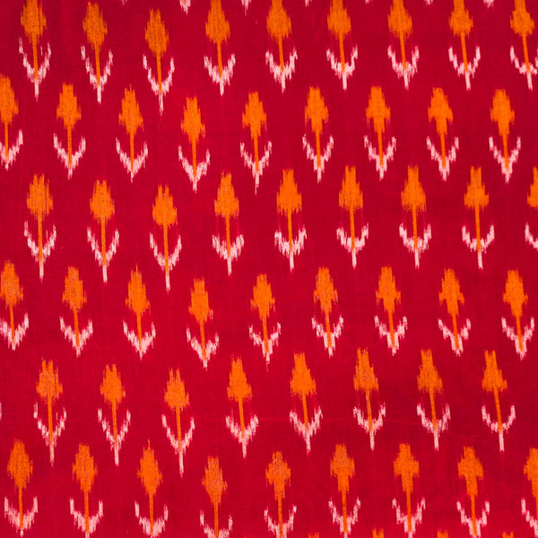 Pure Cotton Ikkat Red With Mustard  Plant Woven Fabric