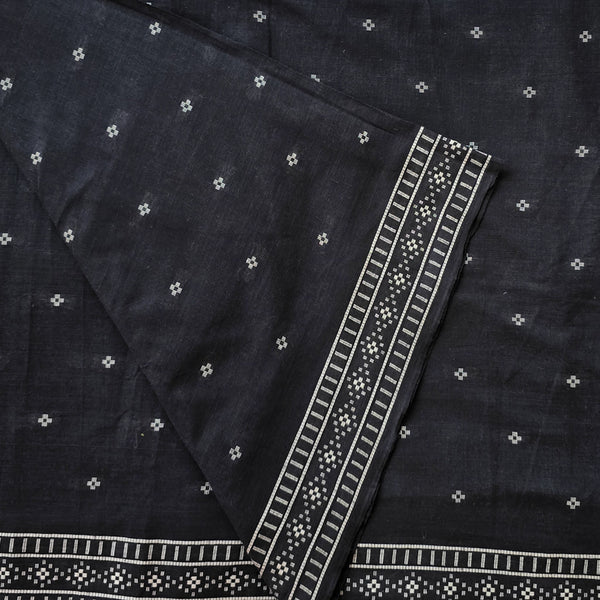 Pure Cotton Handloom Black And White Butti With Border Woven Fabric