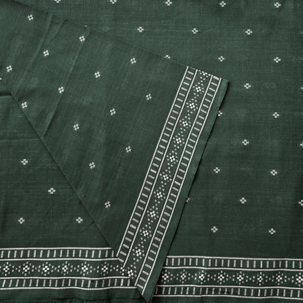 Pure Cotton Handloom Green With White Butti With Border Woven Fabric