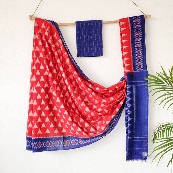 SRIVALLI- Mercerised Ikkat Red With Blue Saree