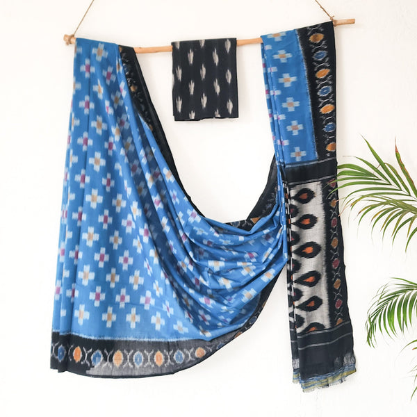 SRIVALLI- Mercerised Ikkat Blue With Black Saree