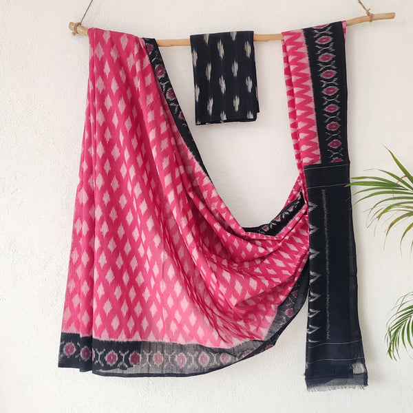 SRIVALLI-Mercerised Ikkat Pink With Black Saree