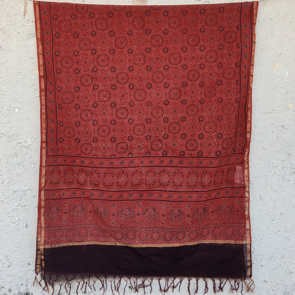 AASMA - Chanderi Ajrak Vegetable Dyed Dupatta Rust Black