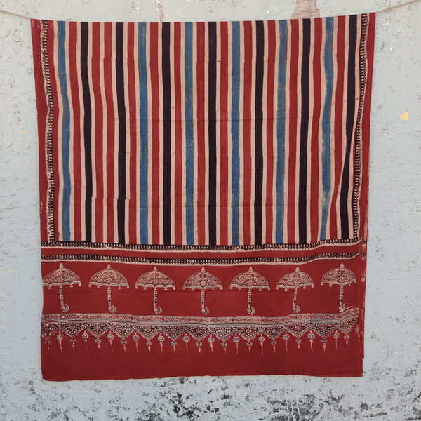 AASMA-Pure Cotton Ajrak Red And Blue  Dupatta