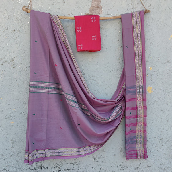 Anika-Pure Cotton Handloom Purple Saree