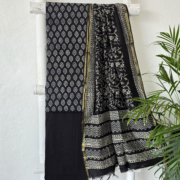 BHAVYA-Pure Cotton Hakoba Black With White Suit