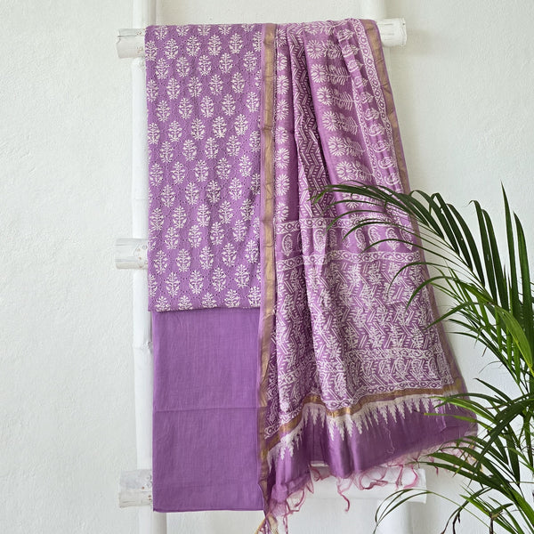 BHAVYA-Pure Cotton Hakoba Purple Top And Pure Cotton Plain Bottom And Soft Chanderi Dupatta Suit