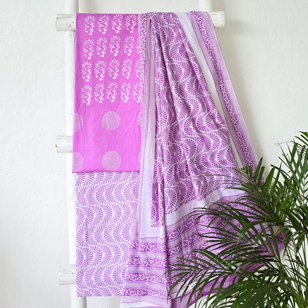 BHAVYA-Pure Cotton PurpleTop And Pure Cotton White And Purple Design Bottom And  Cotton Dupatta Suit